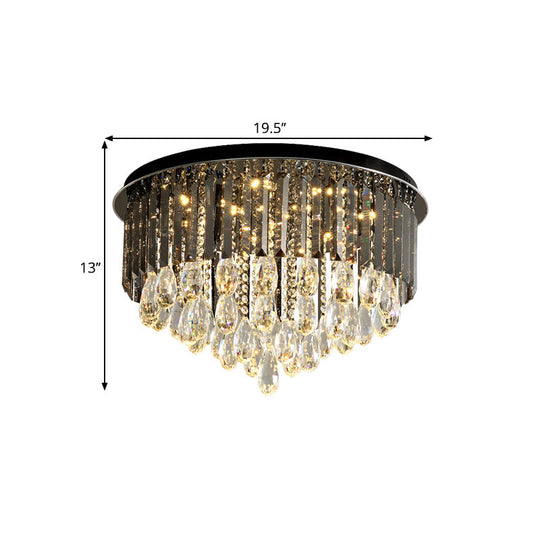 Modern Crystal Drip Flush Mount Light with Conical Design - Black, 6/10 Heads Ceiling Lighting - 19.5"/23.5" Wide