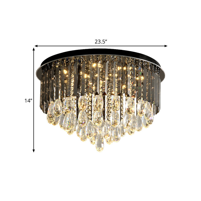 Modern Crystal Drip Flush Mount Light with Conical Design - Black, 6/10 Heads Ceiling Lighting - 19.5"/23.5" Wide