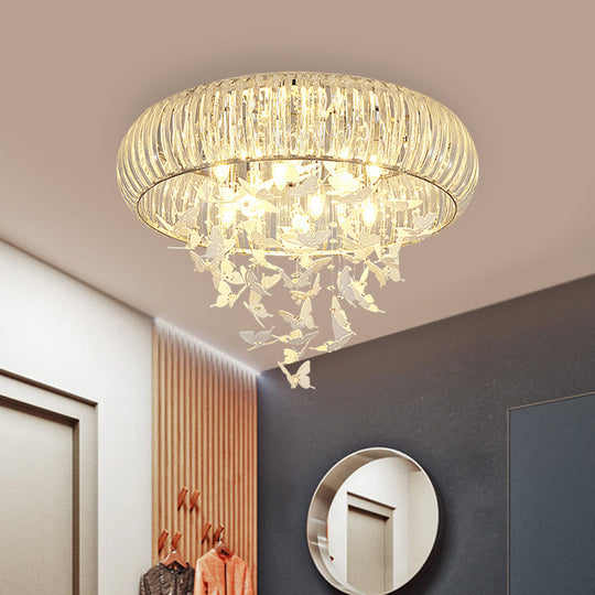 Modern LED Butterfly Flush Mount Ceiling Lamp - Crystal Prism Ring, Remote Control Dimming & Multi-Color Lighting