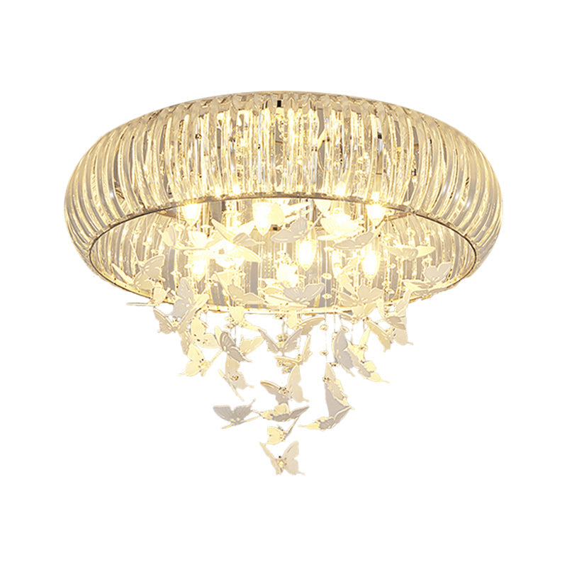 Modern LED Butterfly Flush Mount Ceiling Lamp - Crystal Prism Ring, Remote Control Dimming & Multi-Color Lighting