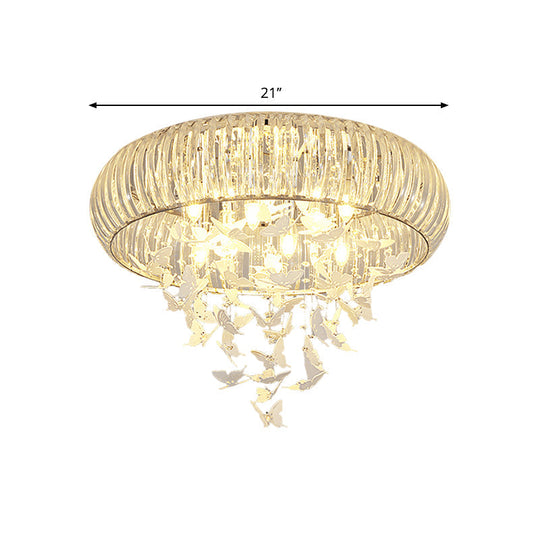 Modern Led Butterfly Flush Mount Ceiling Lamp - Crystal Prism Ring Remote Control Dimming &