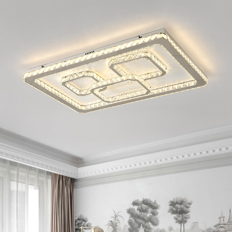 Modern Chrome Square Led Flush Mount Ceiling Lamp With Warm/White Light And Beveled Glass Available