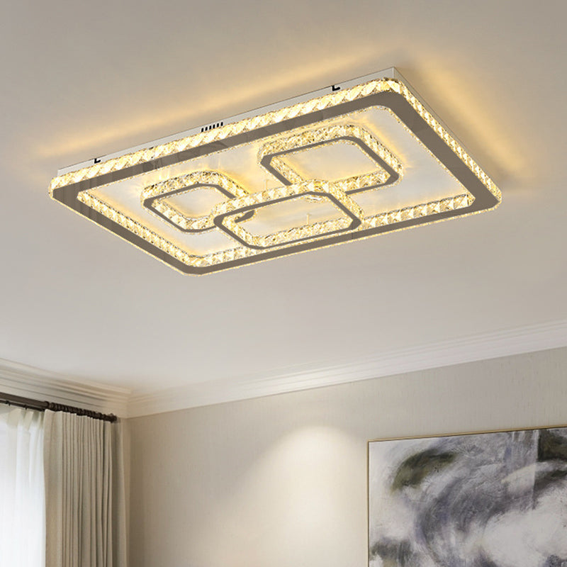 Modern Chrome Square LED Flush Mount Ceiling Lamp with Warm/White Light and Beveled Glass, Available in 3 Sizes (16.5"/20.5"/35.5")