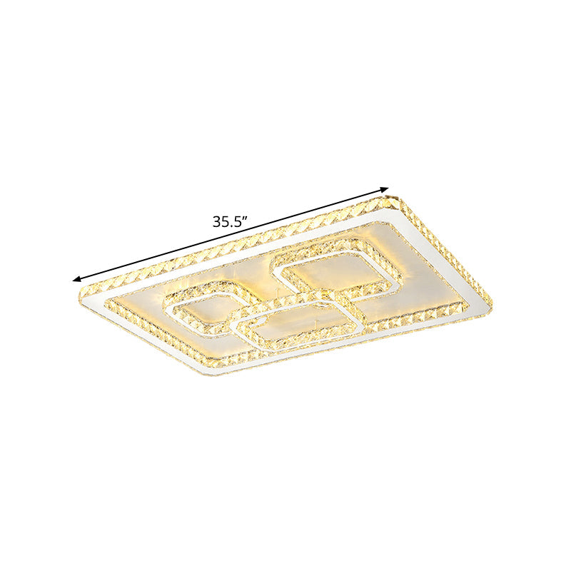 Modern Chrome Square LED Flush Mount Ceiling Lamp with Warm/White Light and Beveled Glass, Available in 3 Sizes (16.5"/20.5"/35.5")