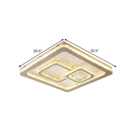 Modern Chrome Square LED Flush Mount Ceiling Lamp with Warm/White Light and Beveled Glass, Available in 3 Sizes (16.5"/20.5"/35.5")