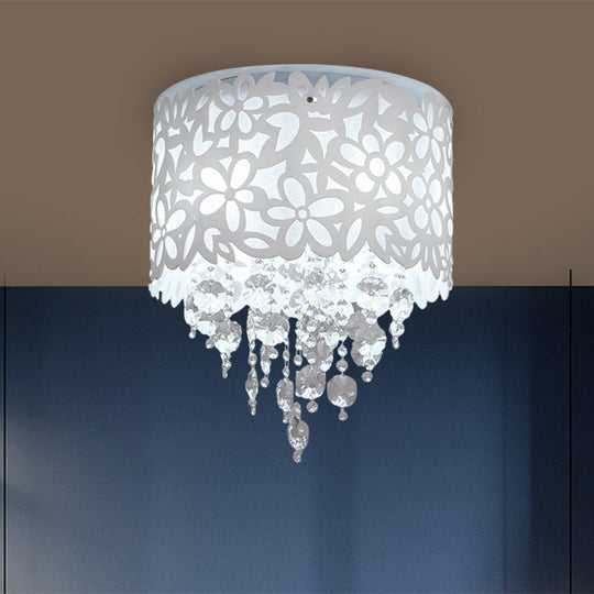 Contemporary Crystal Ceiling Light - 4-Light White Flush Mount for Bedroom