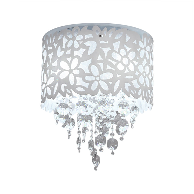 Contemporary Crystal Ceiling Light - 4-Light White Flush Mount for Bedroom