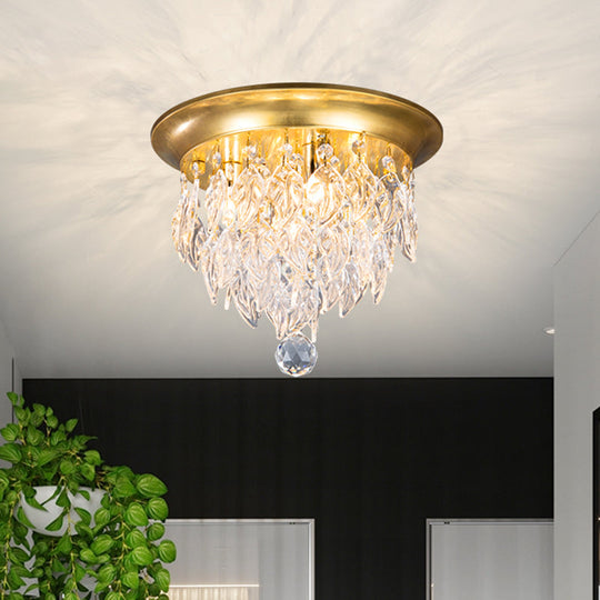 Modern Style Clear and Blue Crystal Flush Mount Lamp - Gold Ceiling Light with 4 Bulbs for Sleeping Room