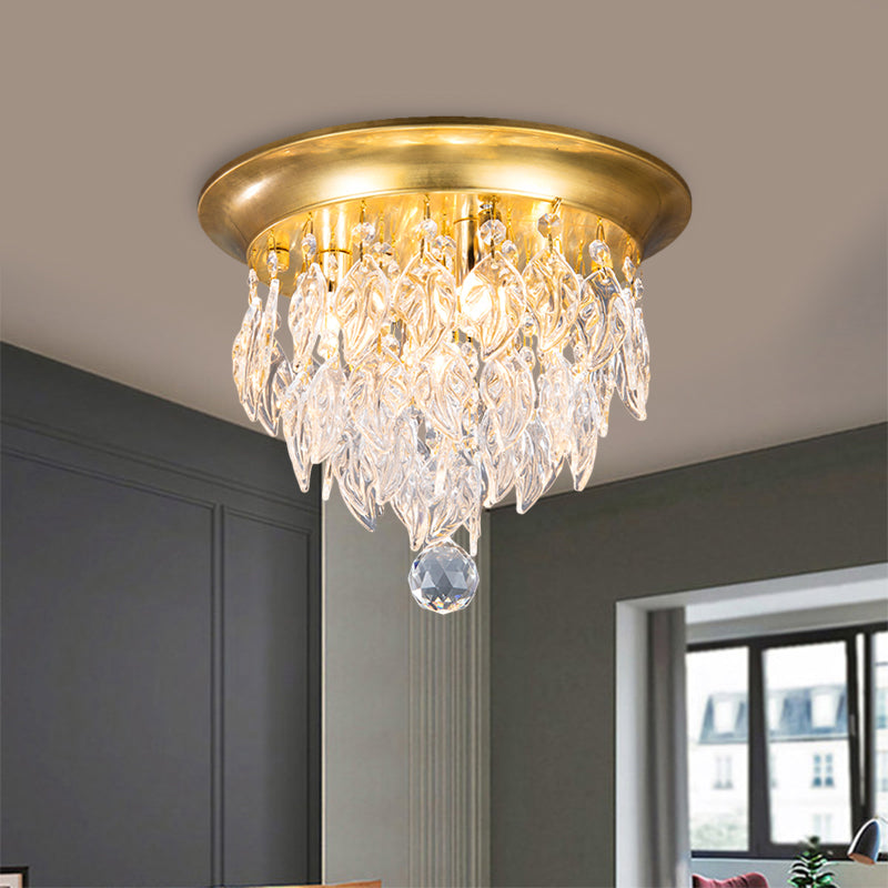 Modern Style Clear and Blue Crystal Flush Mount Lamp - Gold Ceiling Light with 4 Bulbs for Sleeping Room