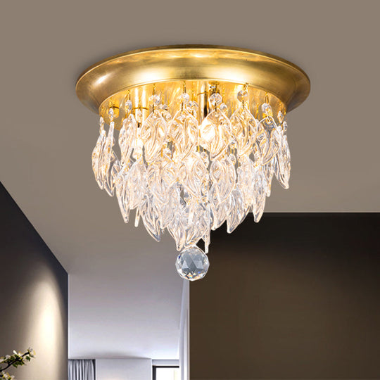 Modern Style Clear and Blue Crystal Flush Mount Lamp - Gold Ceiling Light with 4 Bulbs for Sleeping Room