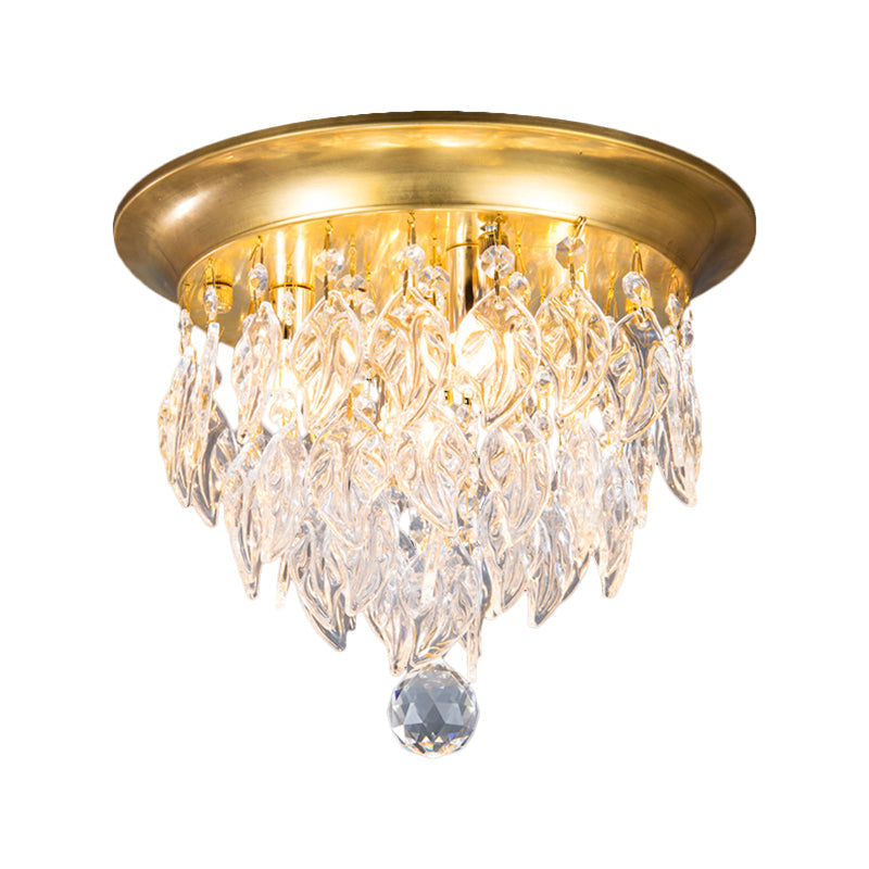 Modern Style Clear and Blue Crystal Flush Mount Lamp - Gold Ceiling Light with 4 Bulbs for Sleeping Room