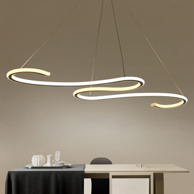 Sleek Led Chandelier: Acrylic Shade White Twisting Ceiling Pendant For Dining Room