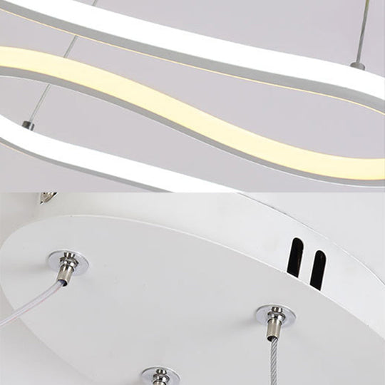 Sleek Led Chandelier: Acrylic Shade White Twisting Ceiling Pendant For Dining Room