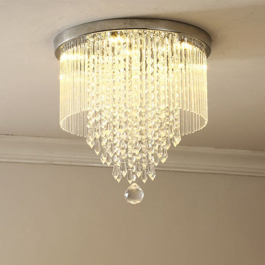 Modern Led Crystal Shade Chrome Flushmount Light 8/19.5 Wide Cylinder Ceiling Lamp