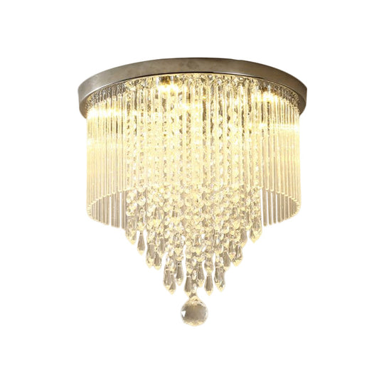 Modern LED Crystal Shade Chrome Flushmount Light, 8"/19.5" Wide, Cylinder Ceiling Lamp