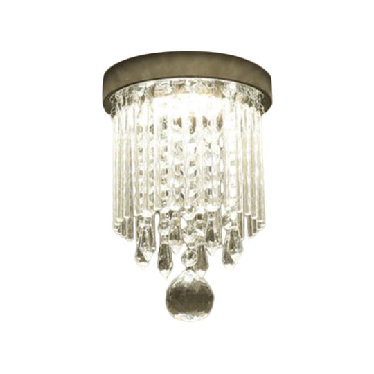 Modern LED Crystal Shade Chrome Flushmount Light, 8"/19.5" Wide, Cylinder Ceiling Lamp