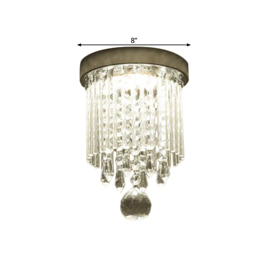 Modern LED Crystal Shade Chrome Flushmount Light, 8"/19.5" Wide, Cylinder Ceiling Lamp