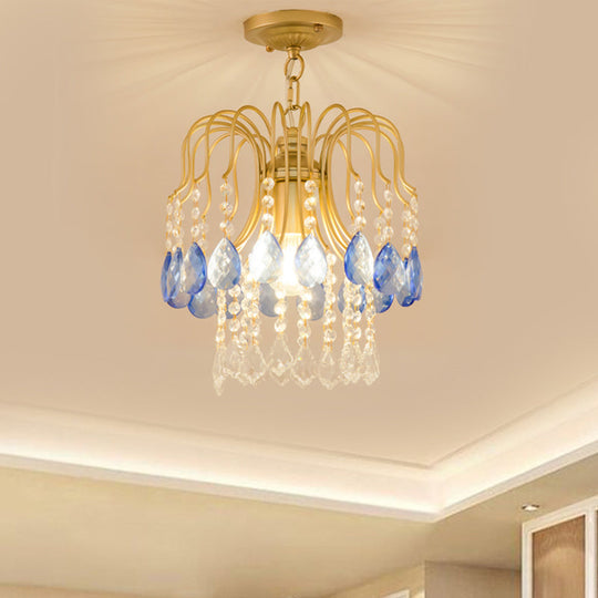 Gold Double-Layered Crystal Ceiling Mount Light Fixture - Modern Semi Flush Design