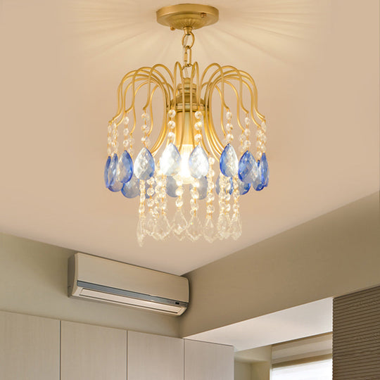 Gold Double-Layered Crystal Ceiling Mount Light Fixture - Modern Semi Flush Design