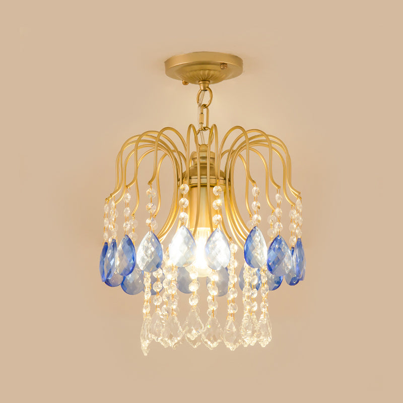 Gold Double-Layered Crystal Ceiling Mount Light Fixture - Modern Semi Flush Design