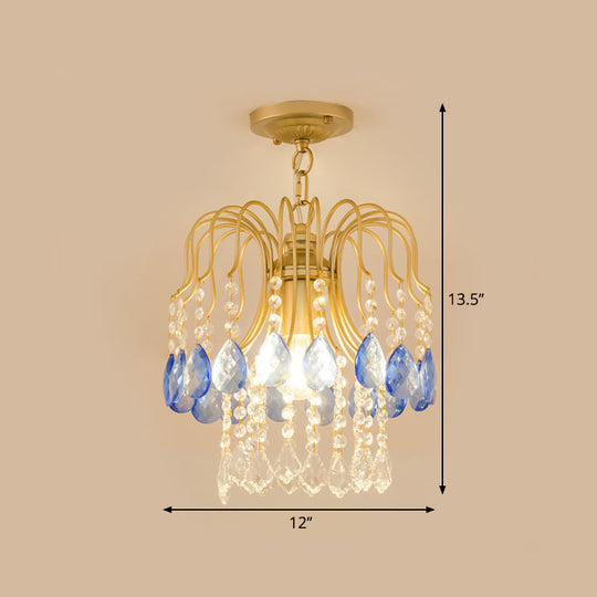 Gold Double-Layered Crystal Ceiling Mount Light Fixture - Modern Semi Flush Design