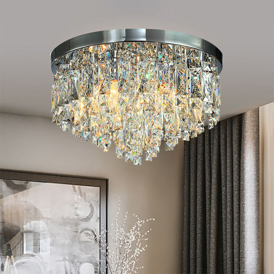 Modern Conical Crystal Block Ceiling Lamp: 12/18 Wide 4/6-Bulb Flush Mount In Chrome