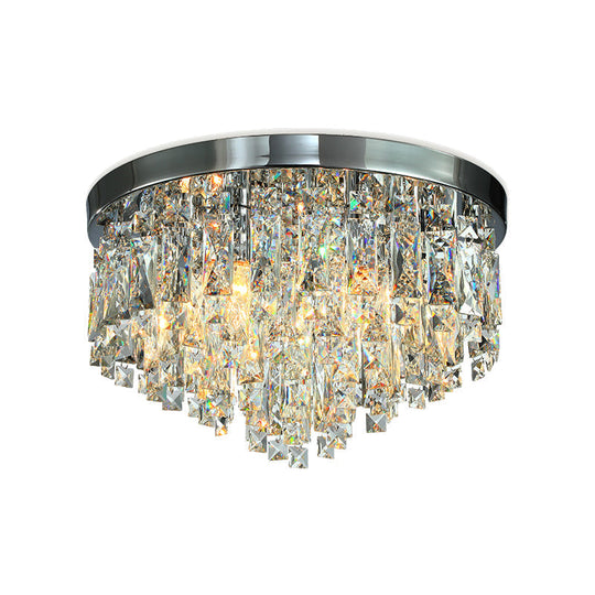 Modern Conical Crystal Block Ceiling Lamp: 12"/18" Wide, 4/6-Bulb Flush Mount in Chrome