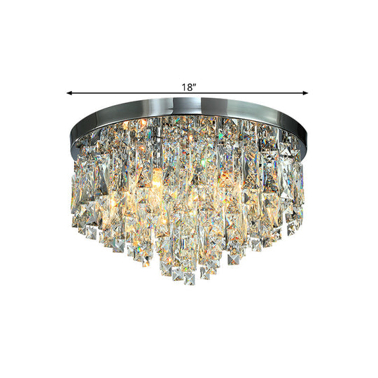 Modern Conical Crystal Block Ceiling Lamp: 12/18 Wide 4/6-Bulb Flush Mount In Chrome