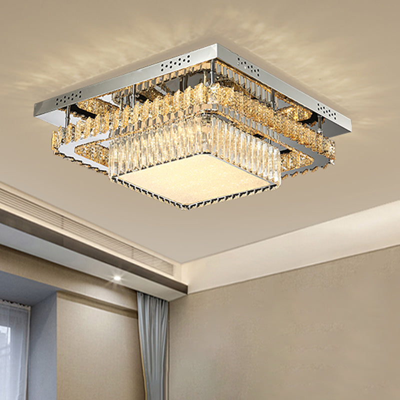 Contemporary Crystal LED Ceiling Light Fixture - Chrome Round/Square Flush-Mount