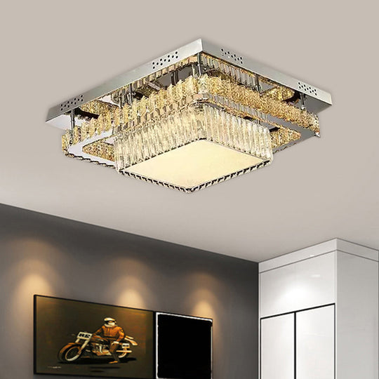 Contemporary Crystal LED Ceiling Light Fixture - Chrome Round/Square Flush-Mount