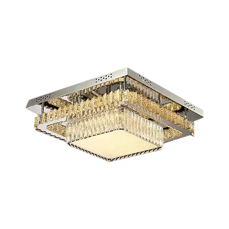 Contemporary Crystal LED Ceiling Light Fixture - Chrome Round/Square Flush-Mount