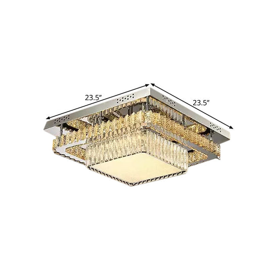 Contemporary Crystal LED Ceiling Light Fixture - Chrome Round/Square Flush-Mount