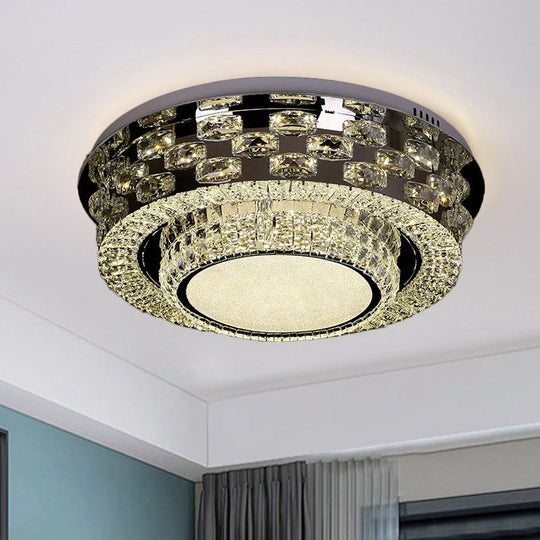 Contemporary Crystal LED Ceiling Light Fixture - Chrome Round/Square Flush-Mount