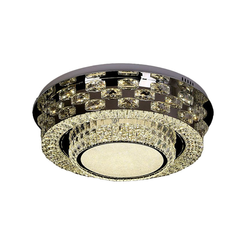 Contemporary Crystal LED Ceiling Light Fixture - Chrome Round/Square Flush-Mount