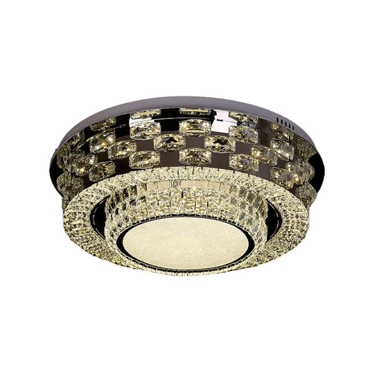 Contemporary Crystal Led Ceiling Light Fixture - Chrome Round/Square Flush-Mount