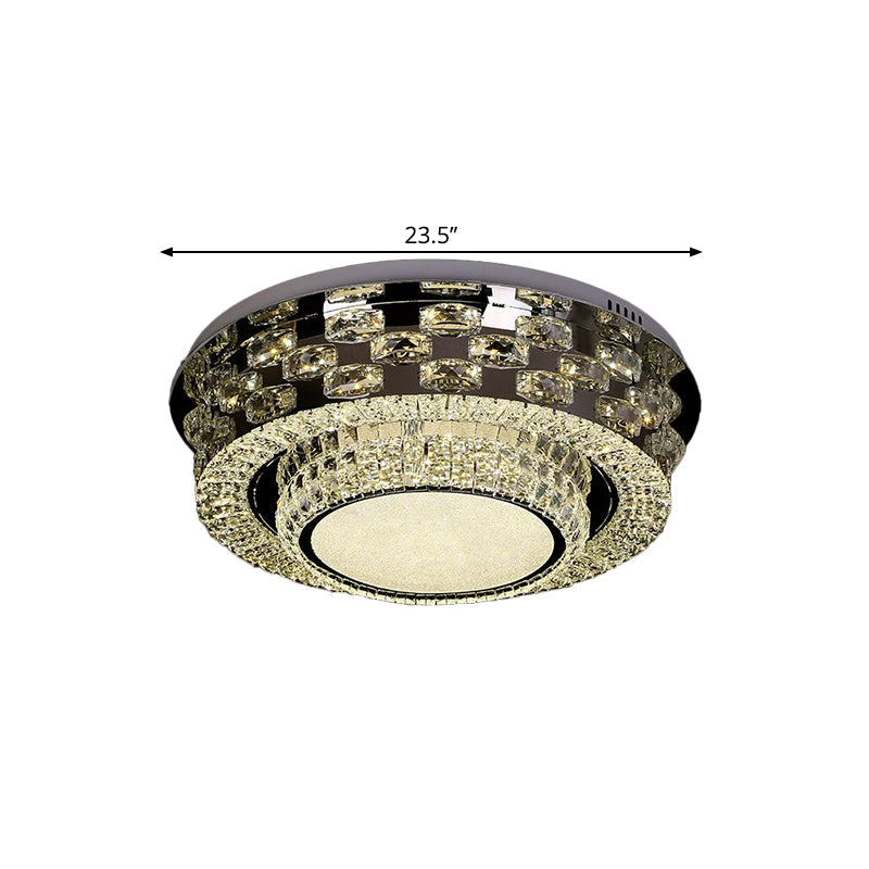 Contemporary Crystal LED Ceiling Light Fixture - Chrome Round/Square Flush-Mount