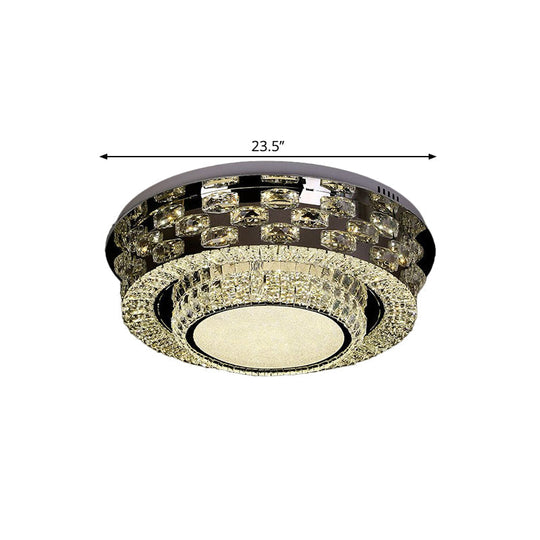 Contemporary Crystal Led Ceiling Light Fixture - Chrome Round/Square Flush-Mount