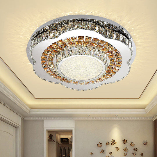 Modern LED Flower-Shaped Crystal Ceiling Mount Fixture in Chrome