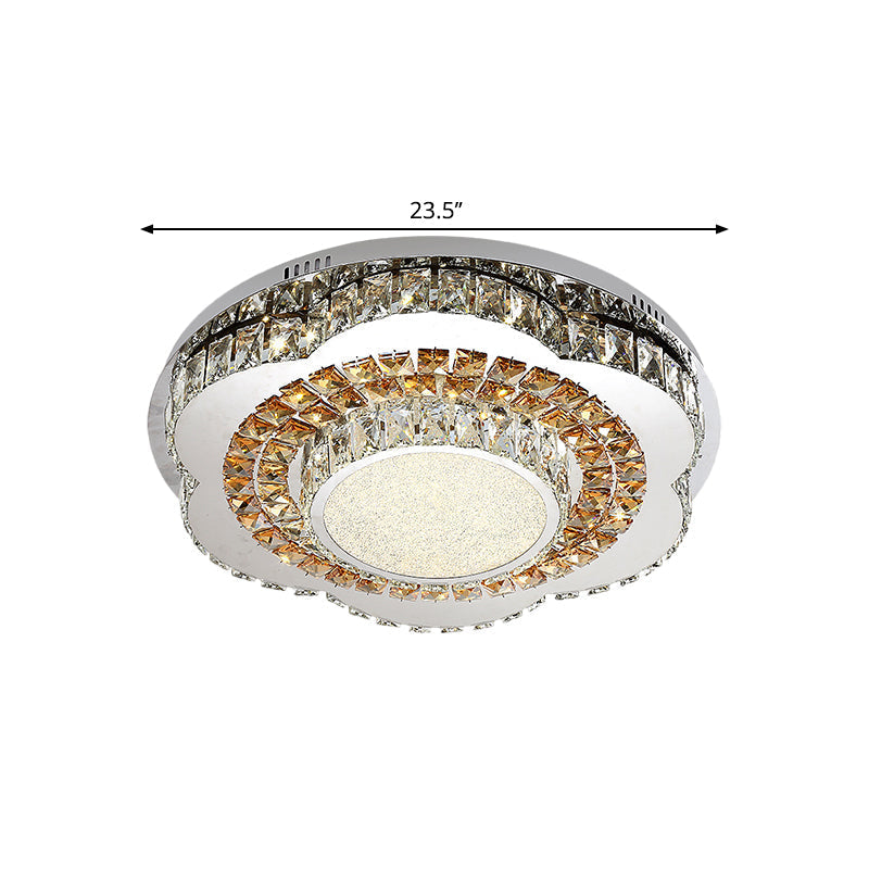 Modern LED Flower-Shaped Crystal Ceiling Mount Fixture in Chrome