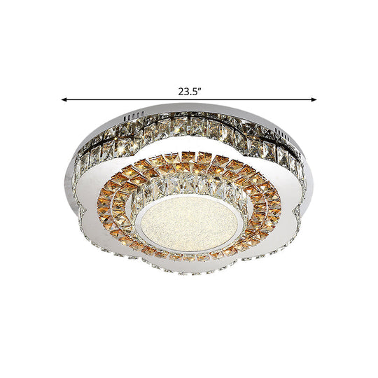 Modern Led Flower-Shaped Crystal Ceiling Mount Fixture In Chrome