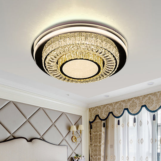 LED Crystal Block Round Flushmount Ceiling Light in Chrome Finish