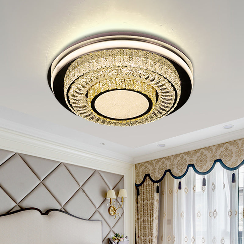 Led Crystal Block Round Flushmount Ceiling Light In Chrome Finish