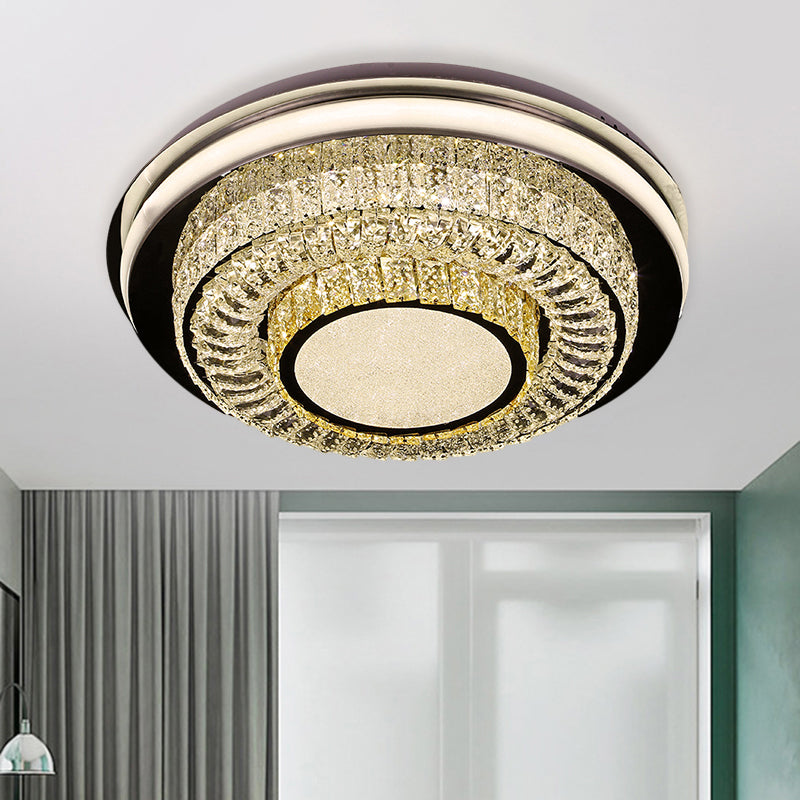 LED Crystal Block Round Flushmount Ceiling Light in Chrome Finish