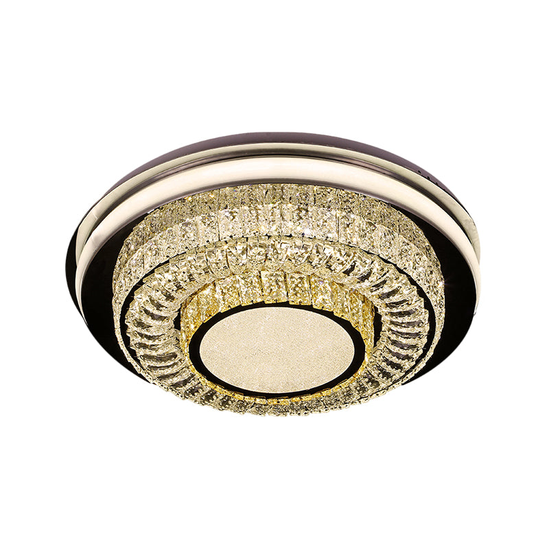 LED Crystal Block Round Flushmount Ceiling Light in Chrome Finish