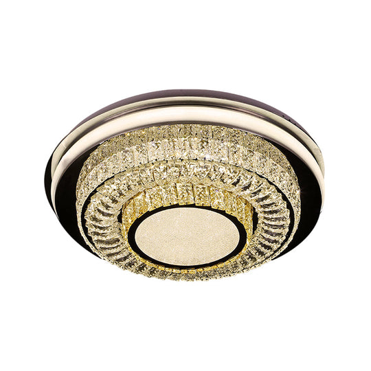 Led Crystal Block Round Flushmount Ceiling Light In Chrome Finish