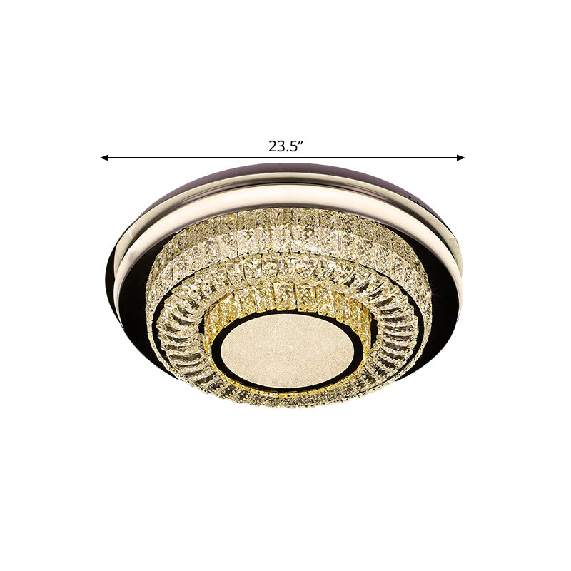 LED Crystal Block Round Flushmount Ceiling Light in Chrome Finish