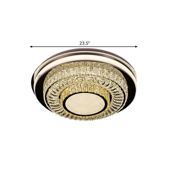 LED Crystal Block Round Flushmount Ceiling Light in Chrome Finish