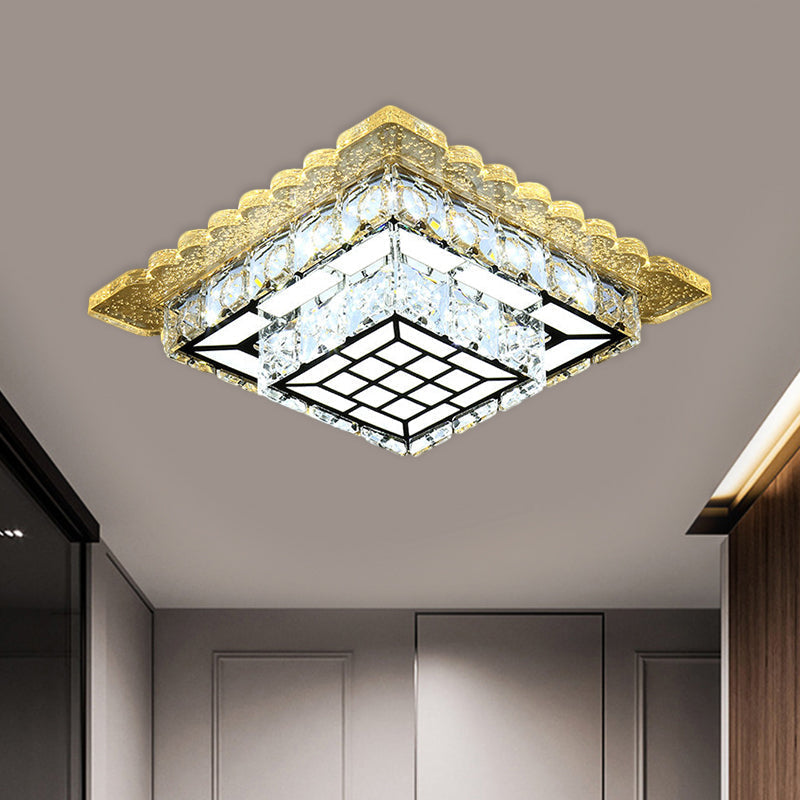 Modern Round/Square Crystal LED Chrome Flush Mount Ceiling Light Fixture for Balcony