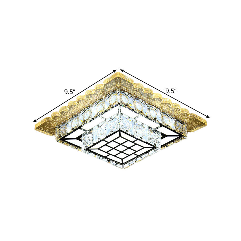 Modern Round/Square Crystal LED Chrome Flush Mount Ceiling Light Fixture for Balcony