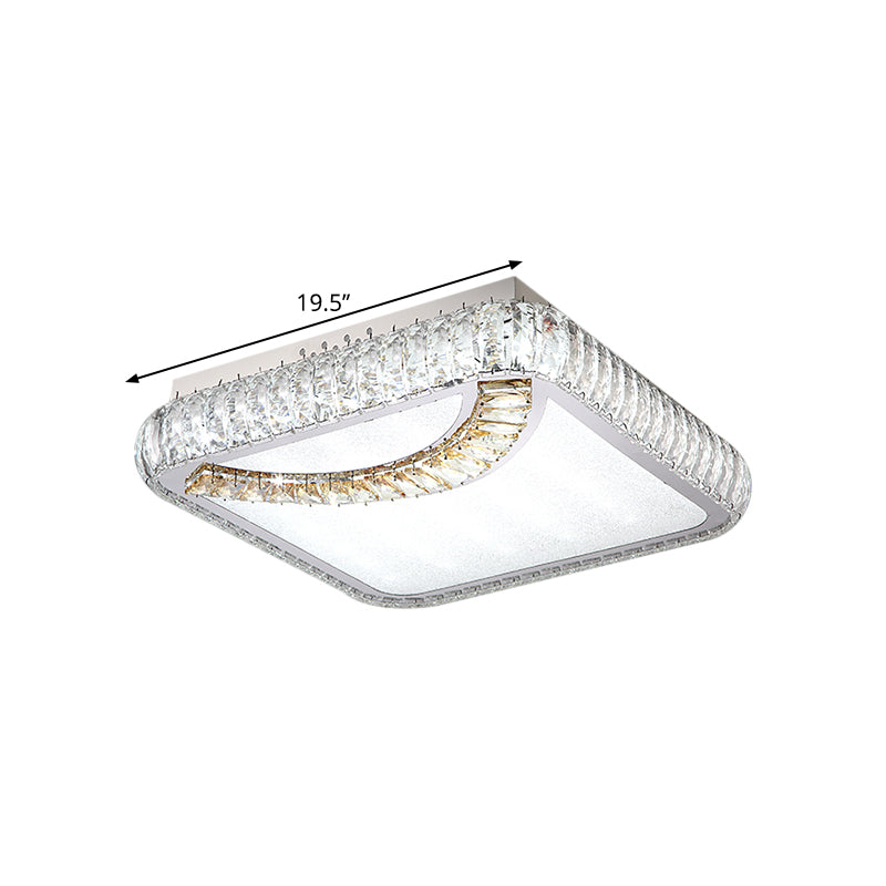 LED Ceiling Mounted Restaurant Light in Chrome - Contemporary Square/Round Design with Beveled Glass and Flush Mount